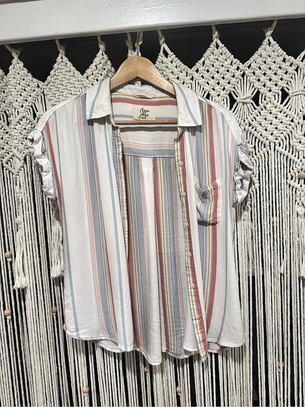 Cosmic Blue Love Striped Short Sleeve Top